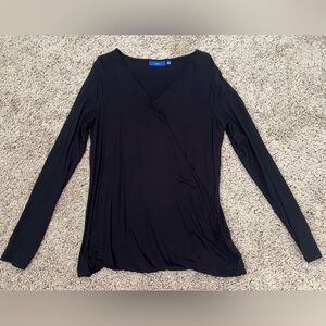 Black Long Sleeve Faux Wrap Top